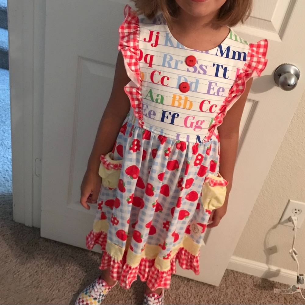 Olive Mae school rainbow Alphabet Kids Dress perfect for first day of school